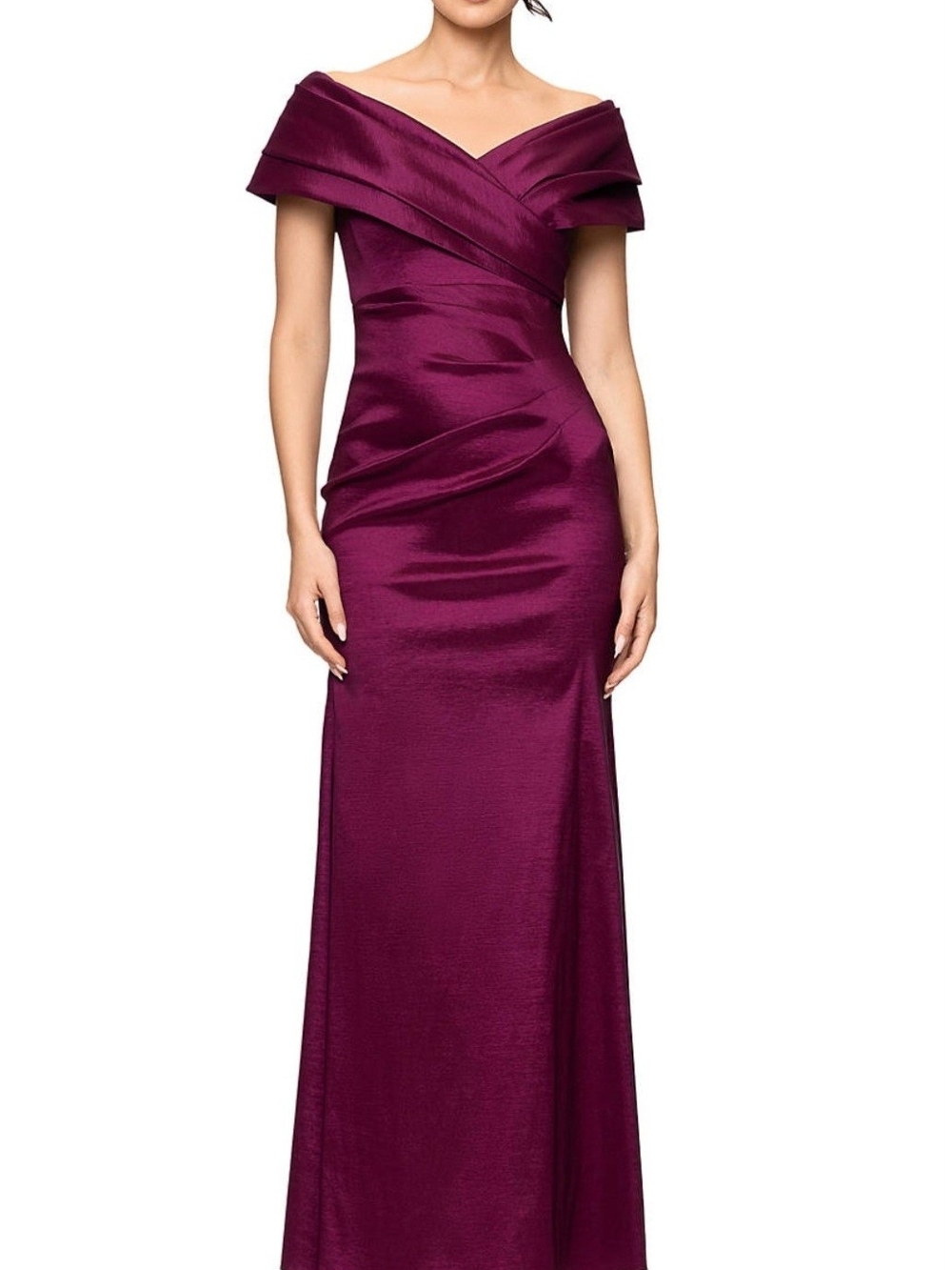 Betsy & Adam Satin Gown in Plum, Mother Of The Bride